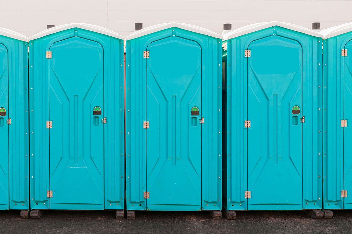 Industrial portable restroom units at a plant in Starkville, Mississippi