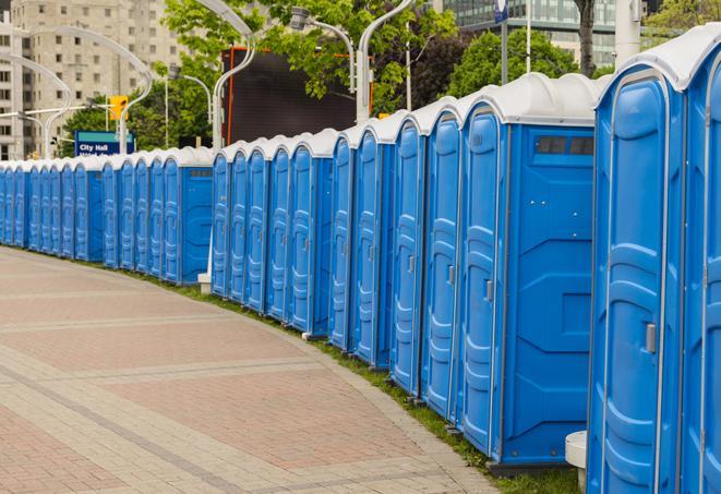 Seasonal porta potty units set up at a Starkville, Mississippi venue